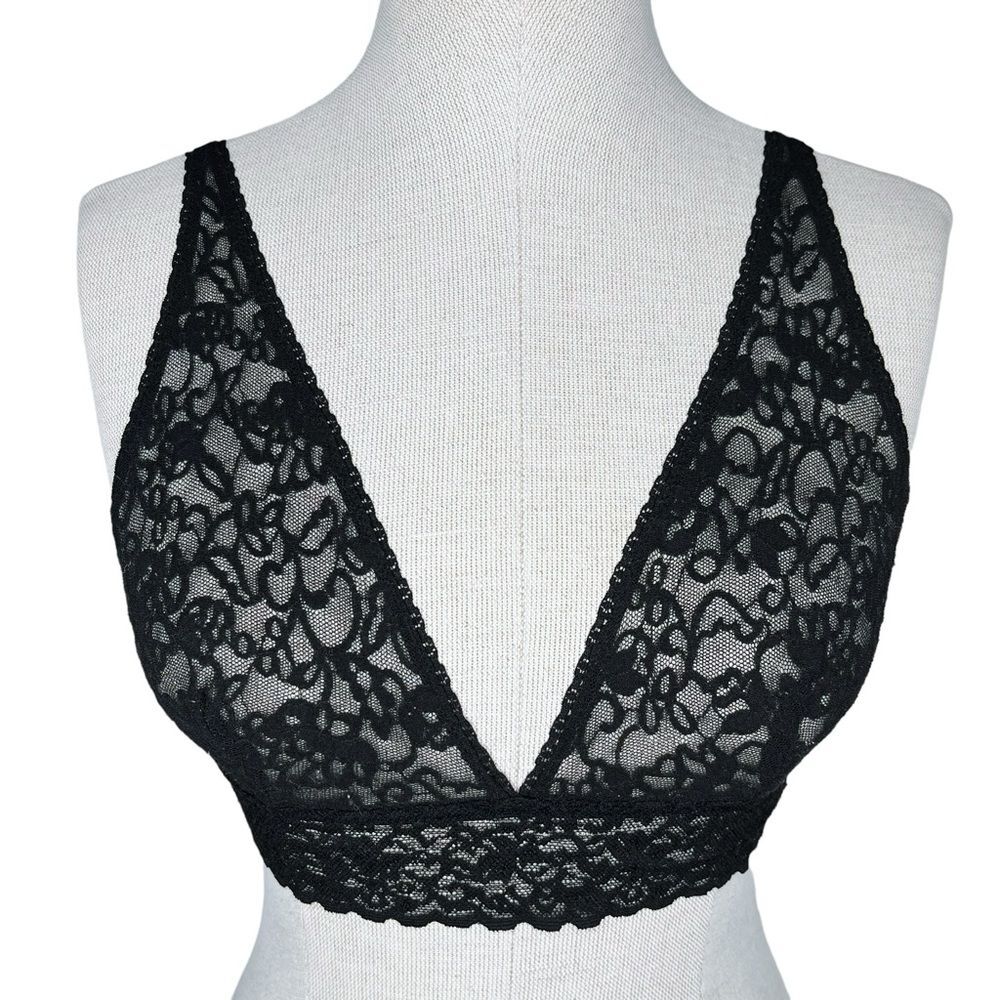 Victoria’s Secret Lace Bralette sz M * Black Floral Stretch No Wire Wireless